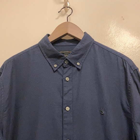 John Varvatos USA Navy Blue Cotton Button Down Shirt Size Large - Picture 3 of 10